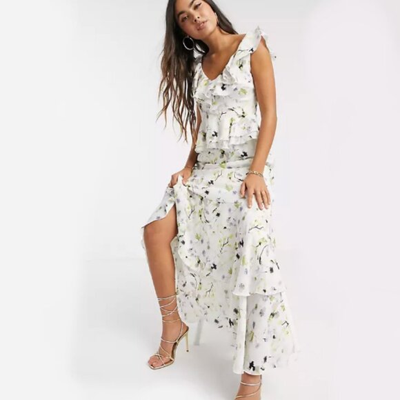 NEW Satin Ruffle Maxi Dress in Soft Floral. VACATION DRESS, Size: 6 - Picture 4 of 4